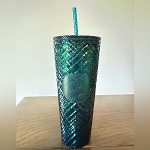 Starbucks Teal Iridescent Quilted Tumbler with Straw